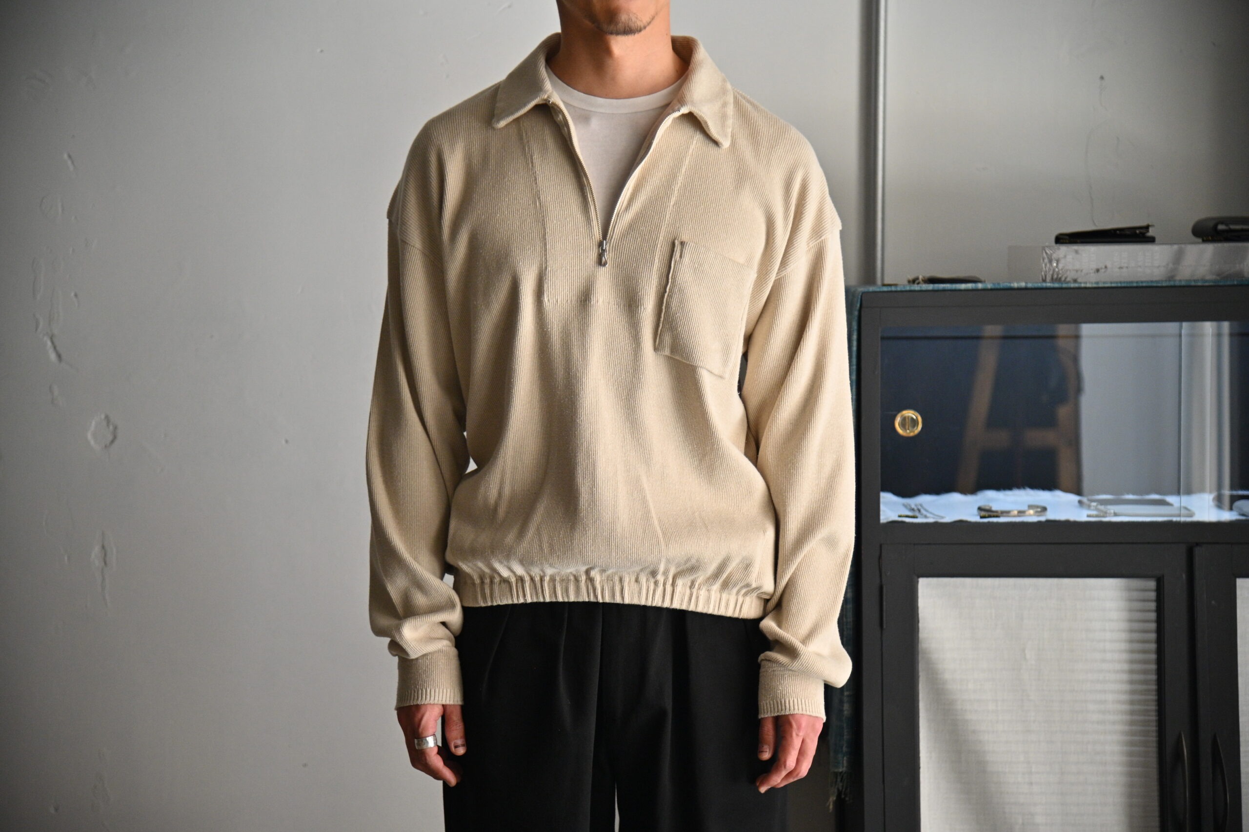 OLD JOE｜QUATER ZIP SILK NEP RIBED SHIRTS- STOTELA clothing store